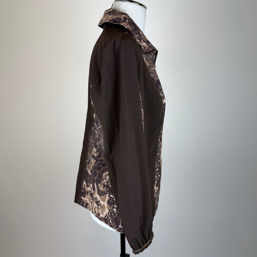 Zenergy by Chicos Size 1 Brown Lace Animal Print Zip Up Jacket Womens Medium - Picture 2 of 12